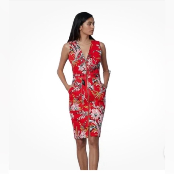 NEW Diane Von Furstenberg Floral Zip Front Sheath Dress - Size 0 - Picture 1 of 9